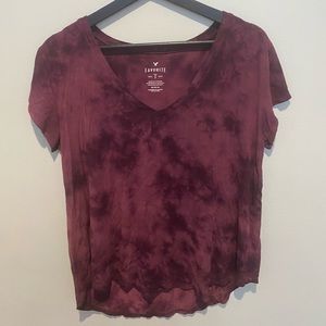 burgundy tie-dye v neck top